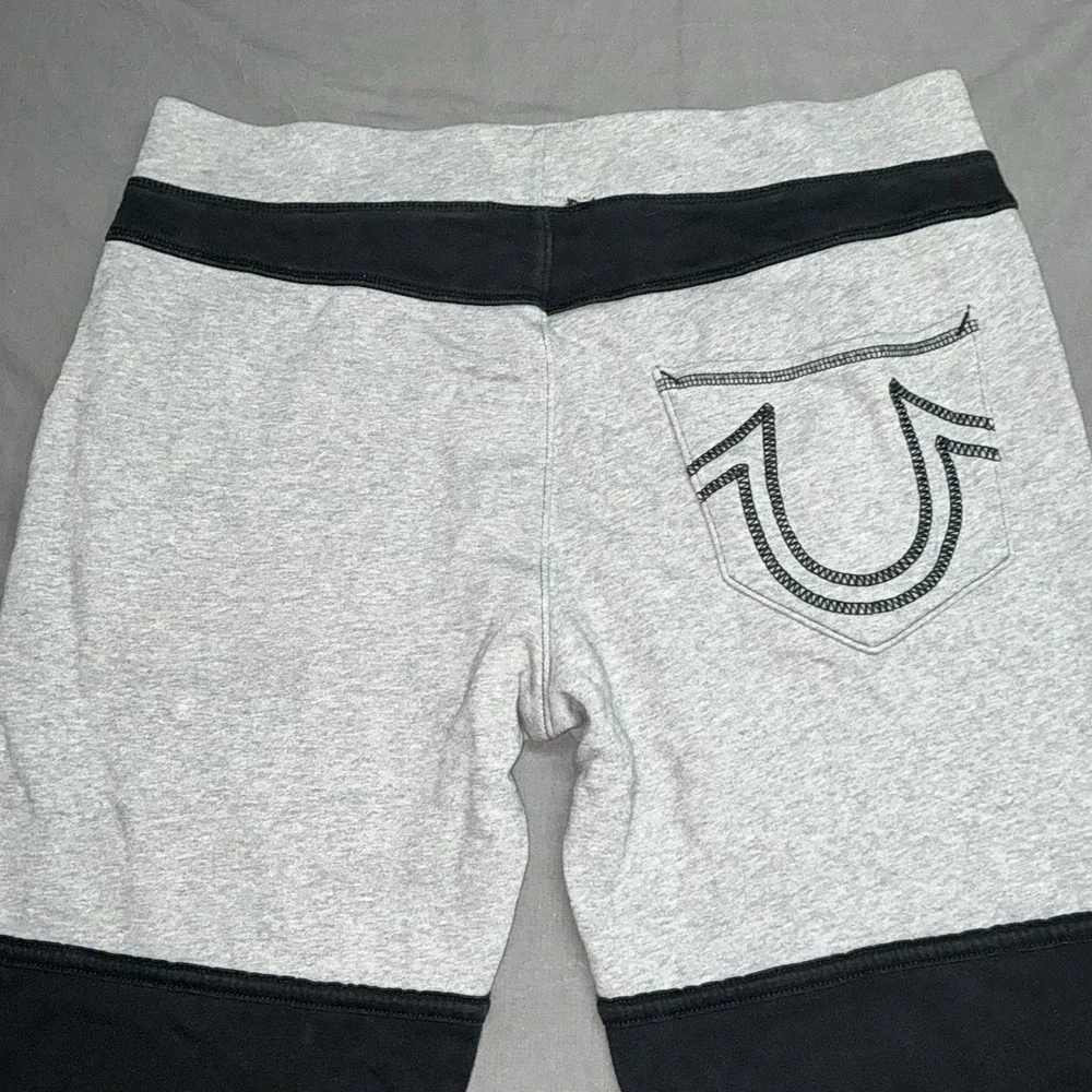 True Religion Men's Sweatpants Ankle Zipper Huge Marled Block Logo Size Med
